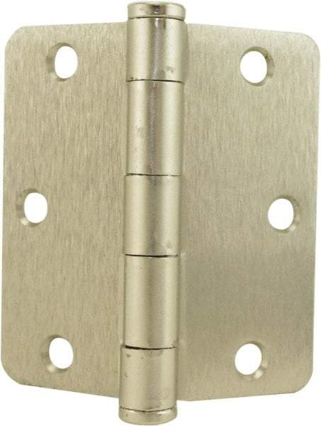 Hager - 3-1/2" Wide x 3-1/2" High Standard Weight Plain Bearing Residential Hinge - Round Edge, Steel, Satin Nickel Finish - Exact Tool & Supply