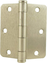 Hager - 3-1/2" Wide x 3-1/2" High Standard Weight Plain Bearing Residential Hinge - Round Edge, Steel, Satin Nickel Finish - Exact Tool & Supply
