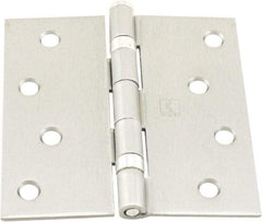 Hager - 4" Wide x 4" High Standard Weight Ball Bearing Residential Hinge - Square Edge, Steel, Satin Chrome Finish - Exact Tool & Supply