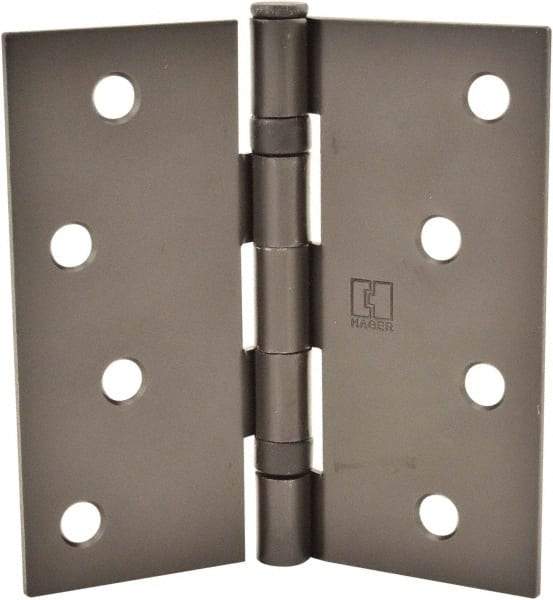 Hager - 4" Wide x 4" High Standard Weight Ball Bearing Residential Hinge - Square Edge, Steel, Matte Antique Bronze Finish - Exact Tool & Supply