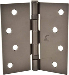 Hager - 4" Wide x 4" High Standard Weight Ball Bearing Residential Hinge - Square Edge, Steel, Matte Antique Bronze Finish - Exact Tool & Supply