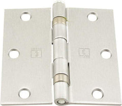 Hager - 3-1/2" Wide x 3-1/2" High Standard Weight Ball Bearing Residential Hinge - Square Edge, Steel, Satin Chrome Finish - Exact Tool & Supply