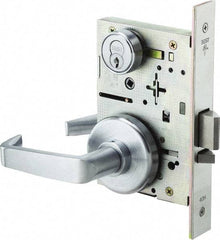 Stanley - Classroom Lever Lockset for 1-3/8 to 1-3/4" Thick Doors - 2-3/8 to 2-3/4" Back Set, Brass, Satin Chrome Finish - Exact Tool & Supply
