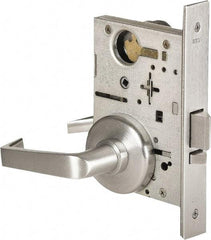 Stanley - Storeroom Lever Lockset for 1-3/8 to 1-3/4" Thick Doors - 2-3/8 to 2-3/4" Back Set, Brass, Satin Chrome Finish - Exact Tool & Supply
