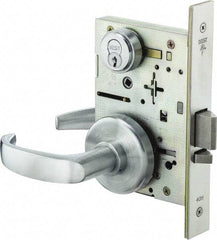 Stanley - Storeroom Lever Lockset for 1-3/8 to 1-3/4" Thick Doors - 2-3/8 to 2-3/4" Back Set, Brass, Satin Chrome Finish - Exact Tool & Supply