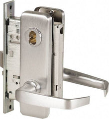Stanley - Office Lever Lockset for 1-3/8 to 1-3/4" Thick Doors - 2-3/8 to 2-3/4" Back Set, Brass, Satin Chrome Finish - Exact Tool & Supply