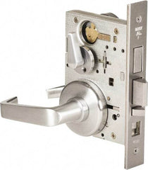 Stanley - Office Lever Lockset for 1-3/8 to 1-3/4" Thick Doors - 2-3/8 to 2-3/4" Back Set, Brass, Satin Chrome Finish - Exact Tool & Supply