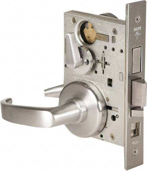 Stanley - Office Lever Lockset for 1-3/8 to 1-3/4" Thick Doors - 2-3/8 to 2-3/4" Back Set, Brass, Satin Chrome Finish - Exact Tool & Supply
