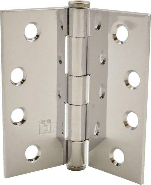 Hager - 4" Long x 4" Wide x 0.062" Thick, Steel Full Mortise Hinge - Bright Chrome Finish, 5 Knuckles - Exact Tool & Supply