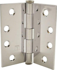 Hager - 4" Long x 4" Wide x 0.062" Thick, Steel Full Mortise Hinge - Bright Chrome Finish, 5 Knuckles - Exact Tool & Supply