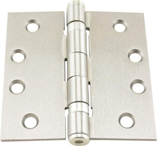 Hager - 4" Long x 4" Wide x 0.062" Thick, Steel Full Mortise Ball Bearing Hinge - Satin Chrome Finish, 5 Knuckles - Exact Tool & Supply