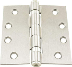 Hager - 4" Long x 4" Wide x 0.062" Thick, Steel Full Mortise Ball Bearing Hinge - Satin Chrome Finish, 5 Knuckles - Exact Tool & Supply