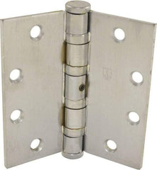 Hager - 4-1/2" Long x 4-1/2" Wide x 0.062" Thick, Steel Full Mortise Ball Bearing Hinge - Satin Chrome Finish, 5 Knuckles - Exact Tool & Supply