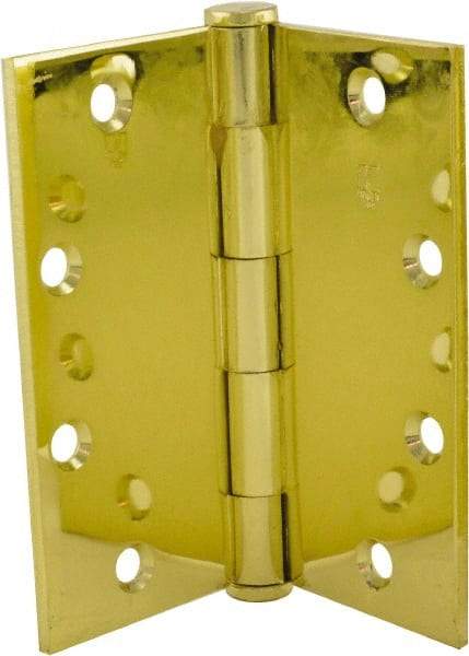 Hager - 5" Long x 5" Wide x 0.062" Thick, Steel Full Mortise Hinge - Bright Brass Finish, 5 Knuckles - Exact Tool & Supply