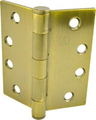 Hager - 4" Long x 4" Wide x 0.062" Thick, Steel Full Mortise Hinge - Antique Brass Finish, 5 Knuckles - Exact Tool & Supply