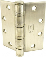 Hager - 4-1/2" Long x 4-1/2" Wide x 0.062" Thick, Stainless Steel Full Mortise Ball Bearing Hinge - Satin Stainless Steel Finish, 5 Knuckles - Exact Tool & Supply