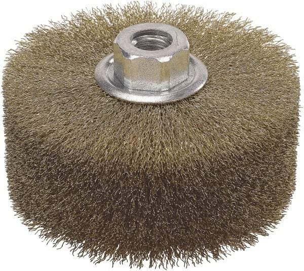 WALTER Surface Technologies - 4-1/2" OD, 5/8-11 Arbor Hole, Crimped Steel Wheel Brush - 2" Face Width, 1" Trim Length, 0.01" Filament Diam, 4,000 RPM - Exact Tool & Supply