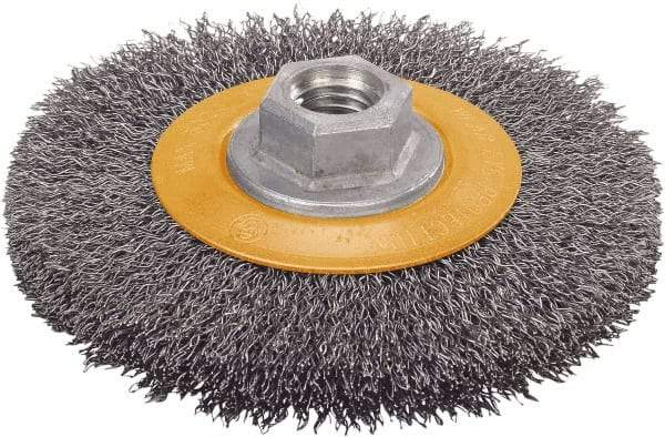WALTER Surface Technologies - 4-1/2" OD, 5/8-11 Arbor Hole, Crimped Steel Wheel Brush - 5/8" Face Width, 1" Trim Length, 0.0118" Filament Diam, 12,500 RPM - Exact Tool & Supply