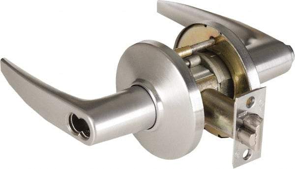 Stanley - Grade 1 Storeroom Lever Lockset - 2-3/4" Back Set, Zinc, Satin Chrome Finish - Exact Tool & Supply