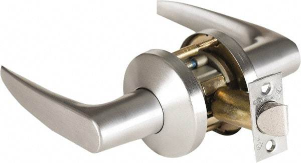 Stanley - Grade 1 Passage Lever Lockset - 2-3/4" Back Set, Zinc, Satin Chrome Finish - Exact Tool & Supply