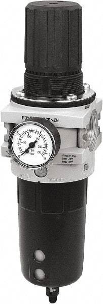 Parker - 1" NPT Port Heavy-Duty 1 Piece Filter/Regulator FRL Unit - Polypropylene Bowl, 465 SCFM, 254 Max psi, 13-1/2" High, Manual Drain - Exact Tool & Supply