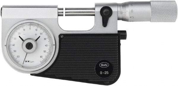 Mahr - 0 to 25mm Range, 0.001mm Graduation, Mechanical Indicating Micrometer - Accurate to 0.001mm, Carbide Measuring Face - Exact Tool & Supply