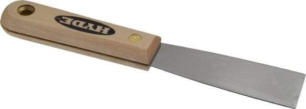 Hyde Tools - 1-1/4" Wide Steel Putty Knife - Stiff, Hardwood Handle, 7-3/4" OAL - Exact Tool & Supply