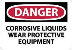 NMC - "Danger - Corrosive Liquids - Wear Protective Equipment", 10" Long x 14" Wide, Rigid Plastic Safety Sign - Rectangle, 0.05" Thick, Use for Accident Prevention - Exact Tool & Supply