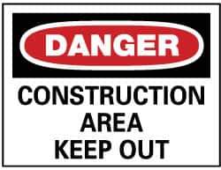 NMC - "Danger - Construction Area - Keep Out", 20" Long x 28" Wide, Rigid Plastic Safety Sign - Rectangle, 0.05" Thick, Use for Security & Admittance - Exact Tool & Supply