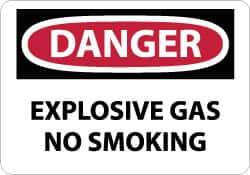 NMC - "Danger - Explosive Gas - No Smoking", 7" Long x 10" Wide, Pressure-Sensitive Vinyl Safety Sign - Rectangle, 0.004" Thick, Use for Accident Prevention - Exact Tool & Supply