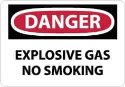 NMC - "Danger - Explosive Gas - No Smoking", 7" Long x 10" Wide, Rigid Plastic Safety Sign - Rectangle, 0.05" Thick, Use for Accident Prevention - Exact Tool & Supply