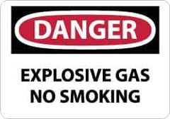NMC - "Danger - Explosive Gas - No Smoking", 7" Long x 10" Wide, Rigid Plastic Safety Sign - Rectangle, 0.05" Thick, Use for Accident Prevention - Exact Tool & Supply