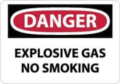 NMC - "Danger - Explosive Gas - No Smoking", 10" Long x 14" Wide, Rigid Plastic Safety Sign - Rectangle, 0.05" Thick, Use for Accident Prevention - Exact Tool & Supply