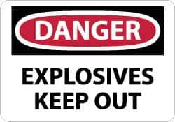 NMC - "Danger - Explosives - Keep Out", 10" Long x 14" Wide, Pressure-Sensitive Vinyl Safety Sign - Rectangle, 0.004" Thick, Use for Accident Prevention - Exact Tool & Supply