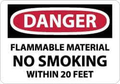 NMC - "Danger - Flammable Material - No Smoking Within 20 Feet", 7" Long x 10" Wide, Pressure-Sensitive Vinyl Safety Sign - Rectangle, 0.004" Thick, Use for Accident Prevention - Exact Tool & Supply