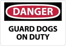NMC - "Danger - Guard Dogs on Duty", 10" Long x 14" Wide, Pressure-Sensitive Vinyl Safety Sign - Rectangle, 0.004" Thick, Use for Security & Admittance - Exact Tool & Supply