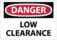 NMC - "Danger - Low Clearance", 10" Long x 14" Wide, Aluminum Safety Sign - Rectangle, 0.04" Thick, Use for Accident Prevention - Exact Tool & Supply