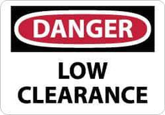 NMC - "Danger - Low Clearance", 7" Long x 10" Wide, Pressure-Sensitive Vinyl Safety Sign - Rectangle, 0.004" Thick, Use for Accident Prevention - Exact Tool & Supply