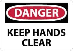 NMC - "Danger - Keep Hands Clear", 10" Long x 14" Wide, Pressure-Sensitive Vinyl Safety Sign - Rectangle, 0.004" Thick, Use for Accident Prevention - Exact Tool & Supply
