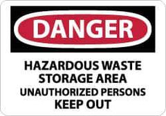 NMC - "Danger - Hazardous Waste Storage Area - Unauthorized Persons Keep Out", 10" Long x 14" Wide, Aluminum Safety Sign - Rectangle, 0.04" Thick, Use for Security & Admittance - Exact Tool & Supply