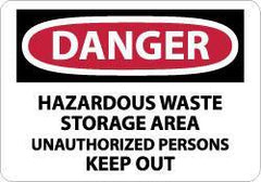 NMC - "Danger - Hazardous Waste Storage Area - Unauthorized Persons Keep Out", 7" Long x 10" Wide, Rigid Plastic Safety Sign - Rectangle, 0.05" Thick, Use for Security & Admittance - Exact Tool & Supply