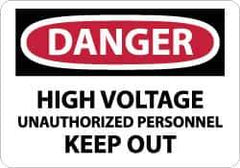 NMC - "Danger - High Voltage - Unauthorized Personnel Keep Out", 7" Long x 10" Wide, Pressure-Sensitive Vinyl Safety Sign - Rectangle, 0.004" Thick, Use for Accident Prevention - Exact Tool & Supply