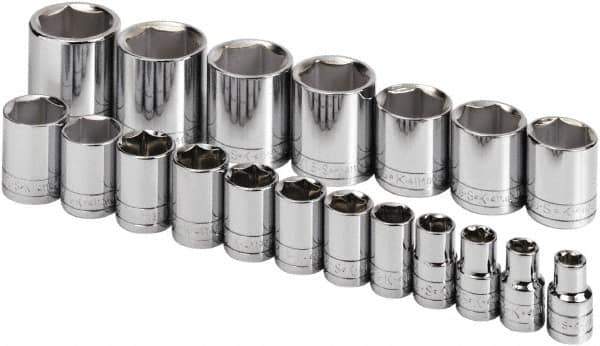 SK - 19 Piece 1/2" Drive Standard Socket Set - 6 Points, 3/8 to 1-1/2", Inch Measurement Standard - Exact Tool & Supply
