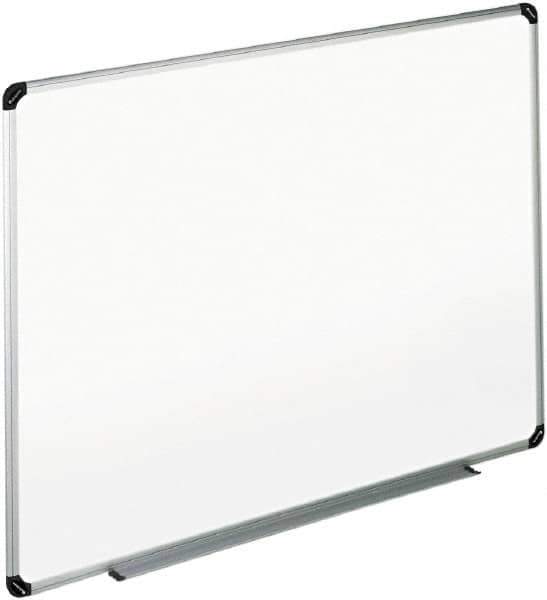 UNIVERSAL - 48" High x 72" Wide Erasable Melamine Marker Boards - Aluminum/Plastic Frame, 74.6" Deep, Includes Accessory Tray/Rail & Mounting Kit - Exact Tool & Supply