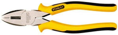 Stanley - 8-3/4" OAL, 1-31/64" Jaw Length, Side Cutting Linesman's Pliers - Serrated Jaw, Round Nose Head, TPR Handles - Exact Tool & Supply