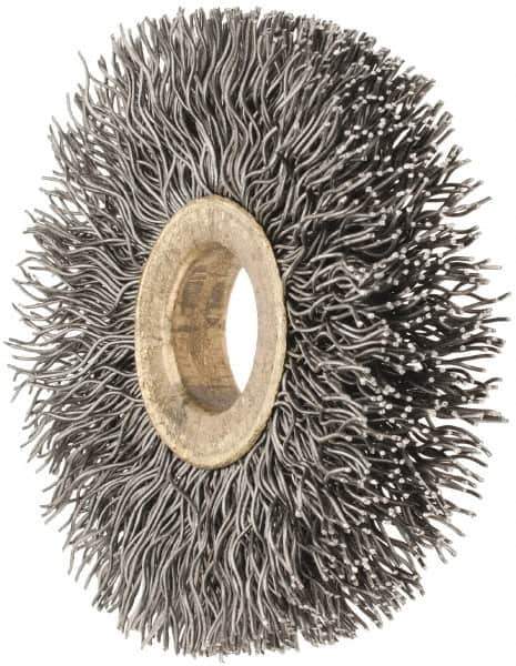 Osborn - 2" OD, 1/2" Arbor Hole, Crimped Steel Wheel Brush - 1/4" Face Width, 1/2" Trim Length, 0.014" Filament Diam, 20,000 RPM - Exact Tool & Supply