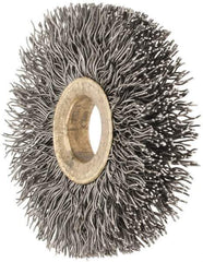 Osborn - 2" OD, 1/2" Arbor Hole, Crimped Steel Wheel Brush - 1/4" Face Width, 1/2" Trim Length, 0.014" Filament Diam, 20,000 RPM - Exact Tool & Supply