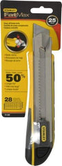 Stanley - Snap Utility Knife - 5-1/2" Blade, Yellow, Silver & Black TPE Handle, 4 Blades Included - Exact Tool & Supply