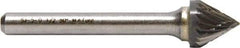 M.A. Ford - 1/8" Cut Diam, 1/8" Shank Diam, Cone Head Single Cut Burr - Carbide, Point End, 3/32" LOC, 1-1/2" OAL - Exact Tool & Supply