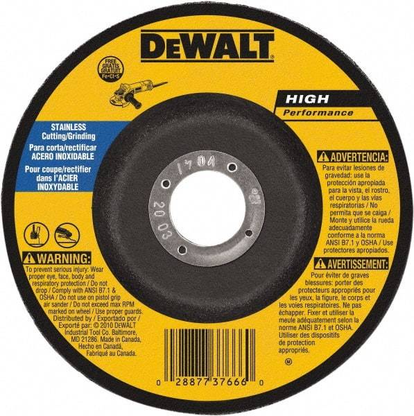DeWALT - 30 Grit, 7" Wheel Diam, 1/8" Wheel Thickness, 7/8" Arbor Hole, Type 27 Depressed Center Wheel - Aluminum Oxide, 8,700 Max RPM, Compatible with Angle Grinder - Exact Tool & Supply